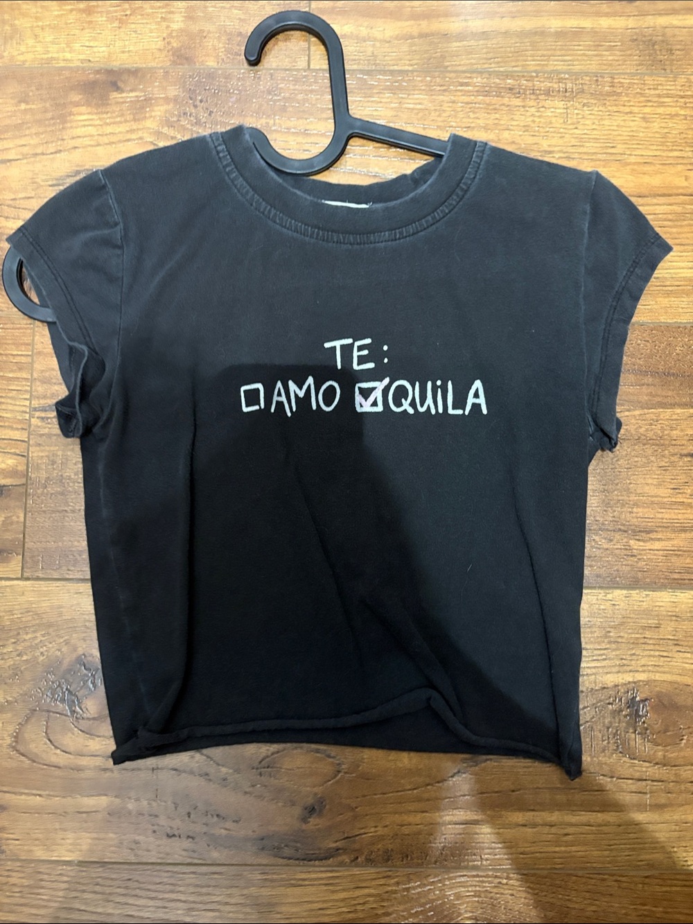 Garage Black Crop Tee with White 'Te: Amo/Tequila' Graphic